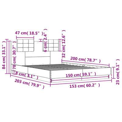 vidaXL voodiraam LED-tulede ja peatsiga, valge, 150 x 200 cm