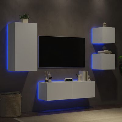 vidaXL 4-osaline telerikappide komplekt LED-tuledega, valge