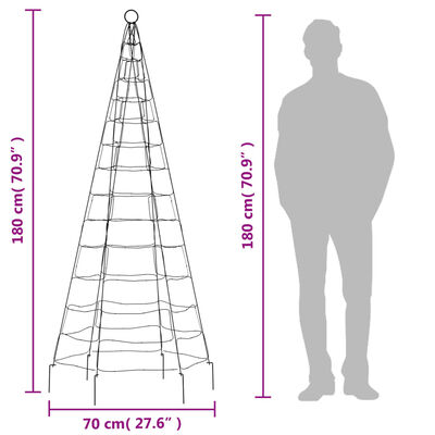 vidaXL jõulupuu valgustus vaiaga, värviline, 200 LEDi, 180 cm