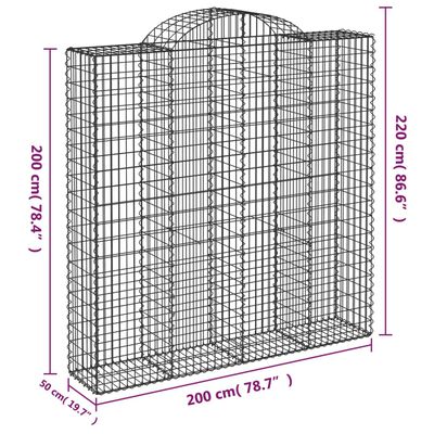 vidaXL kaarekujulised gabioonkorvid 7 tk, 200x50x200/220 cm, raud