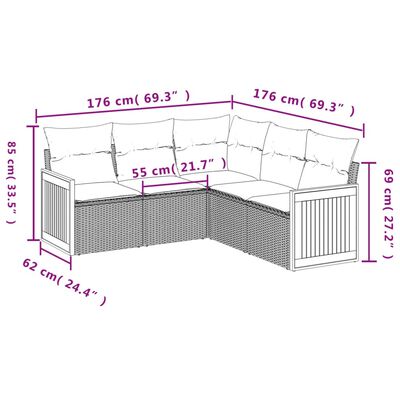 vidaXL 5-osaline aiadiivani komplekt patjadega, beež, polürotang