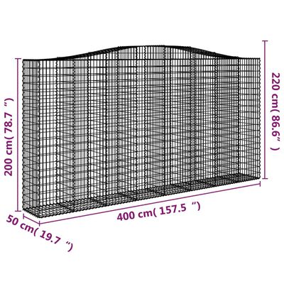 vidaXL kaarekujuline gabioonkorv, 400x50x200/220 cm, tsingitud raud