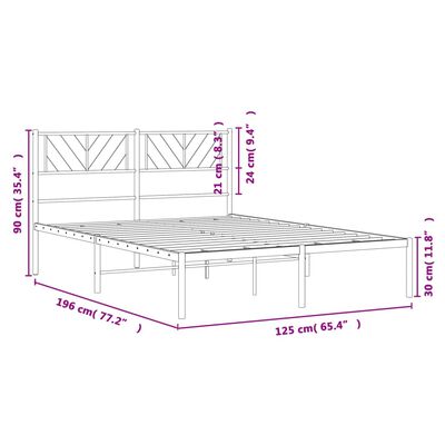 vidaXL metallist voodiraam peatsiga, valge, 120x190 cm