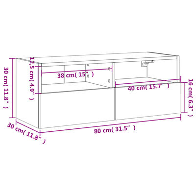 vidaXL teleri seinakapp, hall Sonoma tamm, 80 x 30 x 30 cm, tehispuit