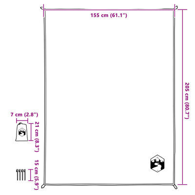 vidaXL piknikutekk koos kinnitusvaiadega, sinine, 205 x 155 cm