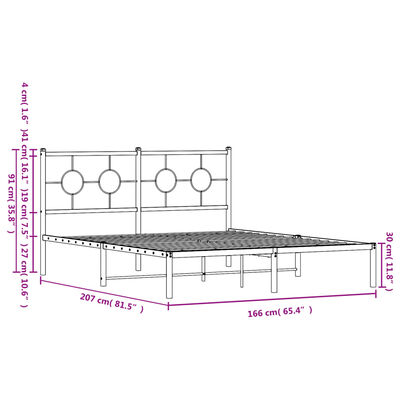 vidaXL metallist voodiraam peatsiga, must, 160 x 200 cm