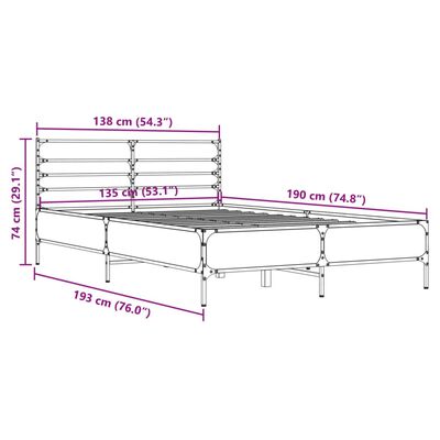 vidaXL voodiraam, Sonoma tamm, 135 x 190 cm, tehispuit ja metall