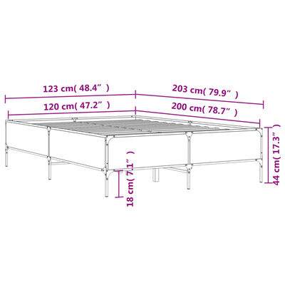 vidaXL voodiraam, hall Sonoma tamm, 120 x 200 cm, tehispuit ja metall