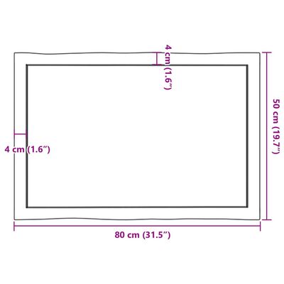 vidaXL lauaplaat, 80 x 50 x (2-4) cm, täispuit, naturaalsed servad