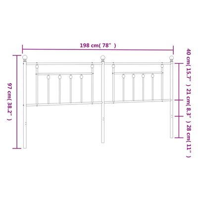 vidaXL metallist voodipeats, valge, 193 cm