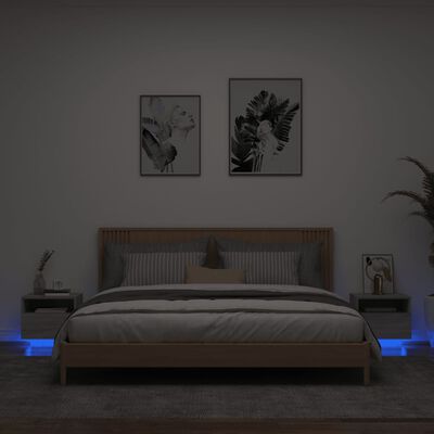 vidaXL öökapid LED-tuledega 2 tk, hall Sonoma tamm, 40 x 39 x 37 cm