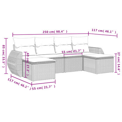 vidaXL 6-osaline aiadiivani komplekt patjadega, hall, polürotang