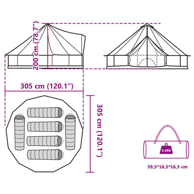 vidaXL peretelk 6 inimesele, tipi, roheline, veekindel