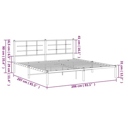 vidaXL metallist voodiraam peatsiga, valge, 200x200 cm