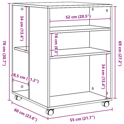 vidaXL lisalaud ratastega, pruun tamm, 55x60x78 cm, tehispuit