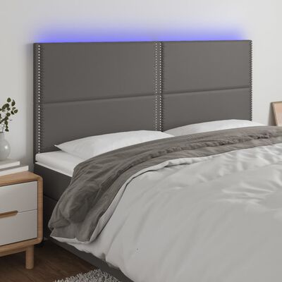 vidaXL LED-voodipeats, hall, 200x5x118/128 cm, kunstnahk