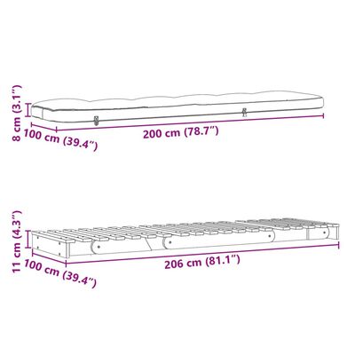 vidaXL magamismatt/diivanvoodi madratsiga, 100x206x11 cm, ebatsuuga