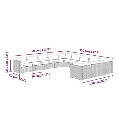 vidaXL 11-osaline aiamööblikomplekt patjadega, polürotang, hall