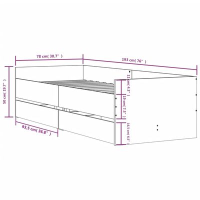 vidaXL voodiraam sahtlitega, suitsutatud tamm, 75 x 190 cm