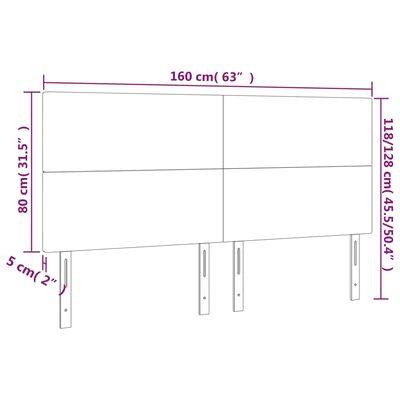 vidaXL LED-voodipeats, helehall, 160x5x118/128 cm, samet