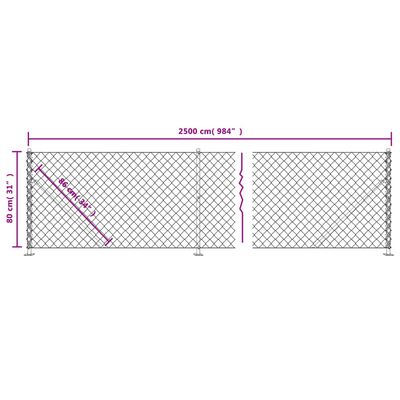 vidaXL võrkaed äärikuga, hõbedane, 0,8x25 m