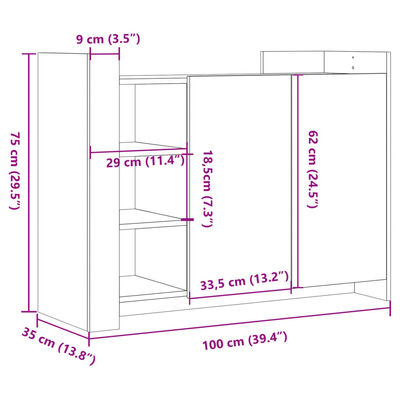 vidaXL puhvetkapp, hall Sonoma tamm, 100 x 35 x 75 cm, tehispuit