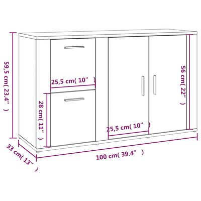 vidaXL puhvetkapp, Sonoma tamm, 100x33x59,5 cm tehispuit