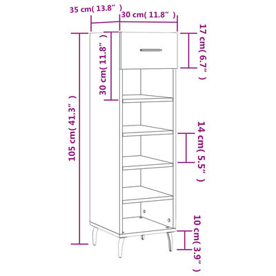 vidaXL jalatsikapp, hall Sonoma tamm, 30 x 35 x 105 cm, tehispuit