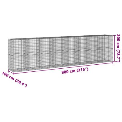 vidaXL kaanega gabioonkorv, 800x100x200 cm, tsingitud raud