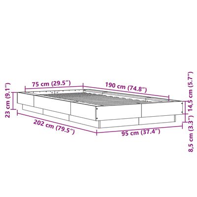 vidaXL voodiraam LED-tuledega, pruun tamm,75x190 cm, tehispuit