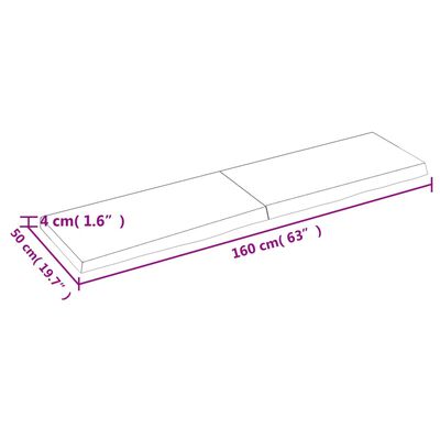 vidaXL vannitoa töötasapind, 160 x 50 x (2-4) cm, töötlemata täispuit