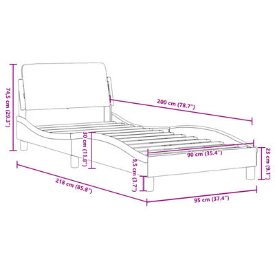 vidaXL voodiraam peatsiga, must, 90x200 cm, samet