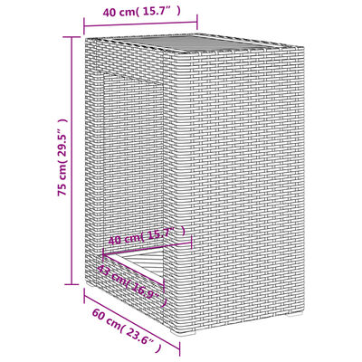 vidaXL aia lisalaud puidust plaadiga, hall, 60x40x75 cm, polürotang