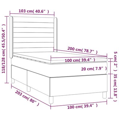 vidaXL kontinentaalvoodi madrats, LED, tumesinine, 100x200 cm, samet