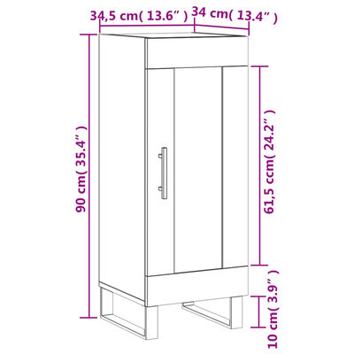 vidaXL puhvetkapp, suitsutatud tamm, 34,5 x 34 x 90 cm, tehispuit