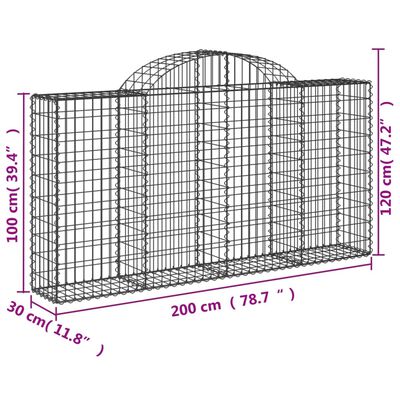 vidaXL kaarekujulised gabioonkorvid 15 tk, 200x30x100/120 cm, raud