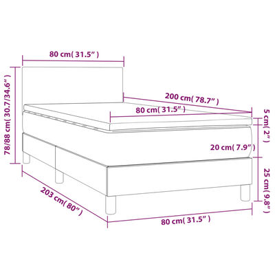 vidaXL kontinentaalvoodi madrats ja LED, pruunikas, 80x200 cm, kangas