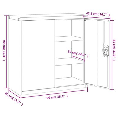 vidaXL dokumendikapp, helehall, 90 x 40 x 130 cm, teras