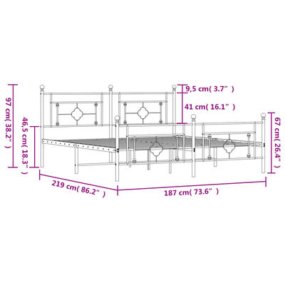 vidaXL metallist voodiraam peatsi ja jalutsiga, must, 183x213 cm