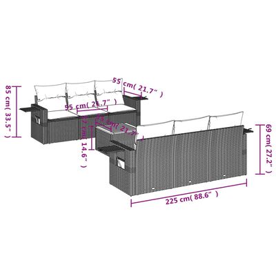 vidaXL 7-osaline aiadiivani komplekt patjadega, hall, polürotang