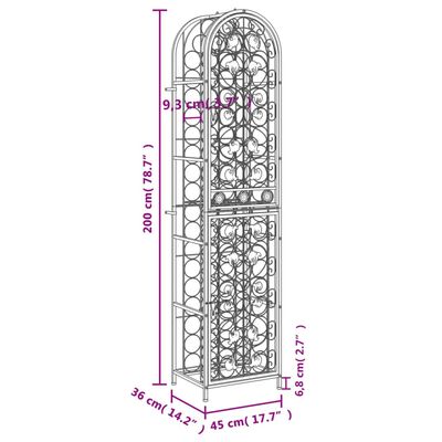 vidaXL veiniriiul 73 pudelile, must, 45 x 36 x 200 cm, sepistatud raud