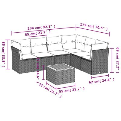 vidaXL 7-osaline aiadiivani komplekt patjadega, must, polürotang