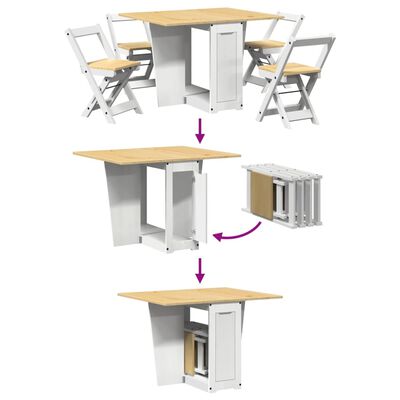 vidaXL 5-osaline söögikomplekt "Corona" kokkupandav valge männipuit