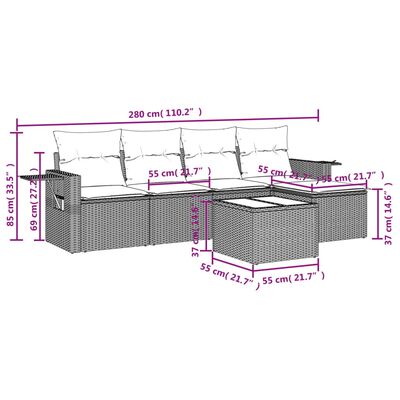 vidaXL 6-osaline aiadiivani komplekt patjadega, beež, polürotang