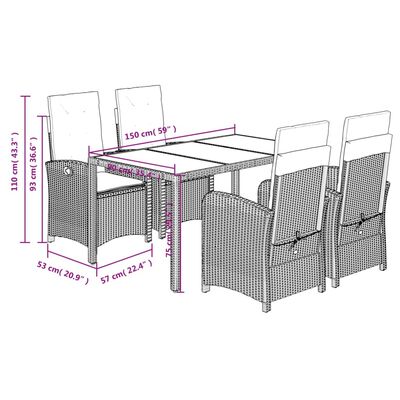 vidaXL 5-osaline aiamööbli komplekt patjadega, must, polürotang