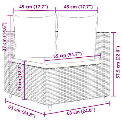 vidaXL 7-osaline aiadiivani komplekt patjadega, hall, polürotang