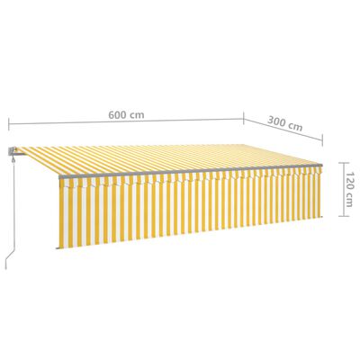 vidaXL automaatne varikatus LED, tuuleandur, 6 x 3 m, kollane ja valge