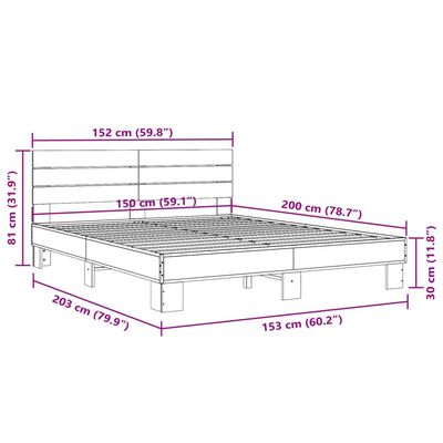 vidaXL voodiraam, suitsutatud tamm, 150 x 200 cm, tehispuit ja metall