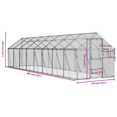 vidaXL linnumaja, antratsiit, 1,79x8x1,85 m alumiinium