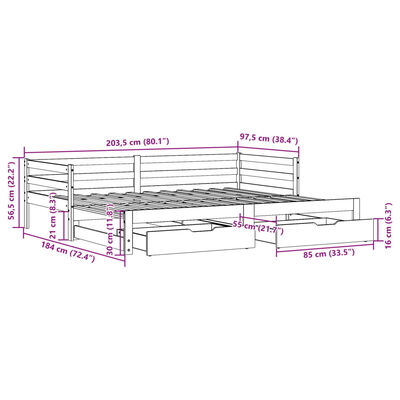 vidaXL diivanvoodi väljatõmmatav ja sahtlitega madratsita, 90x200 cm